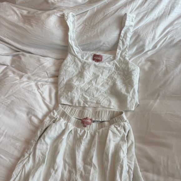 Show Me Your Mumu Kick Back Pants & Cara Crop Top Set White Size M - Picture 2 of 8